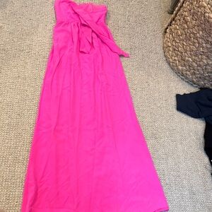 Silk Hot Pink Strapless Dress with Bow at Bodice